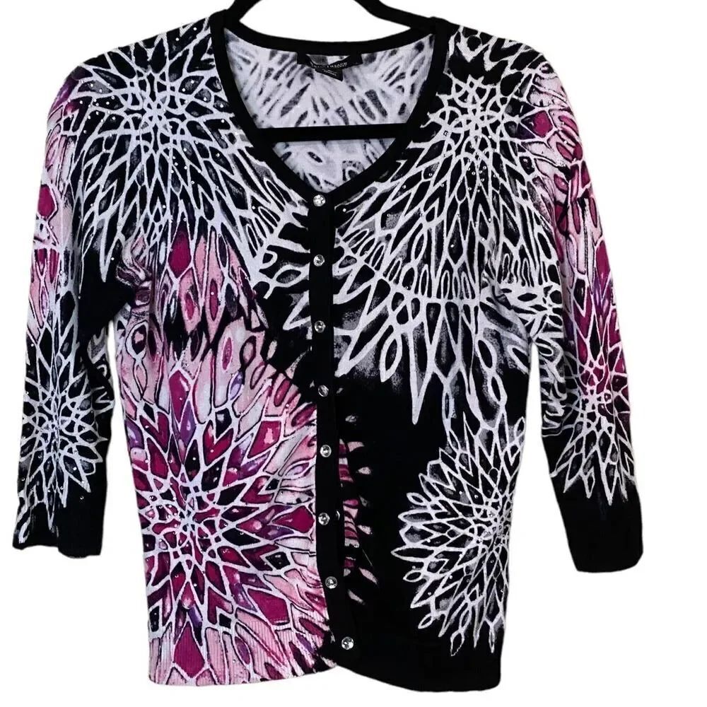 White House Black Market Embellished Geometric Floral Cardigan